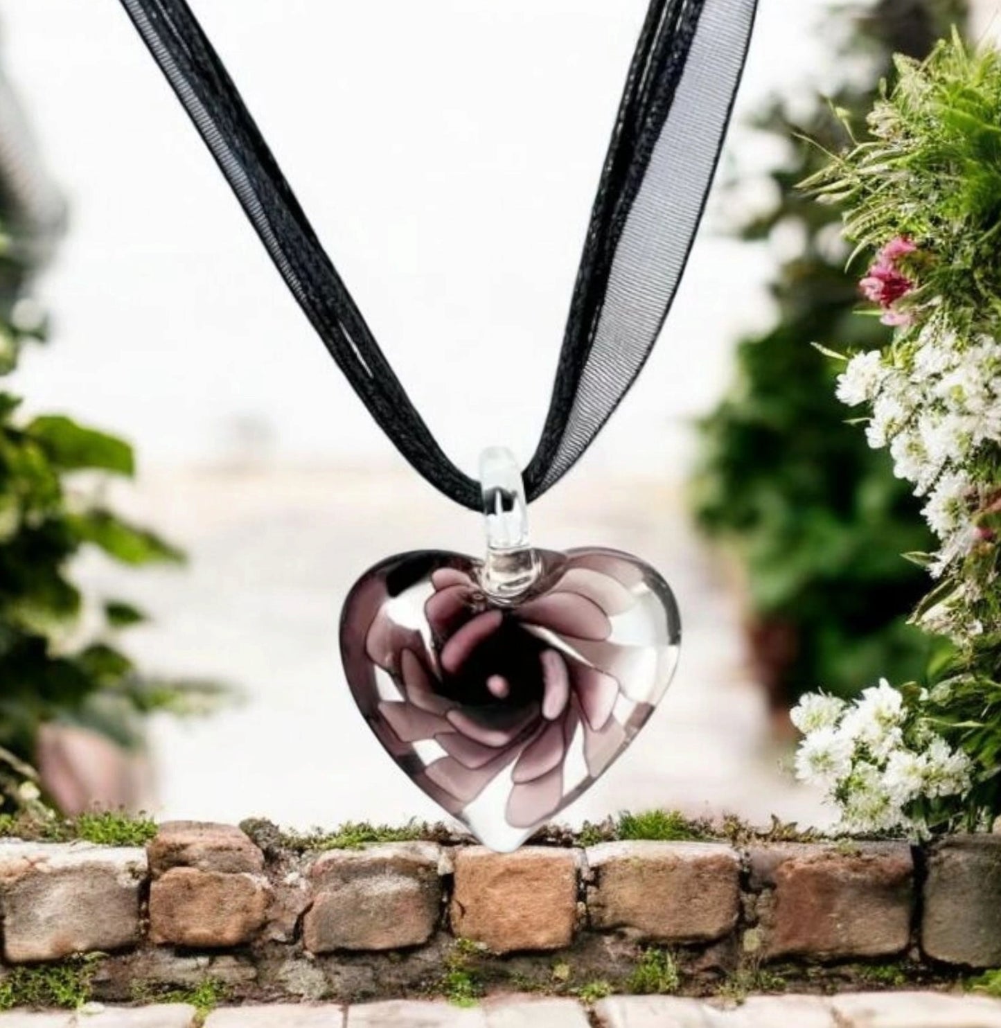 Collier en verre CŒUR et FLEUR