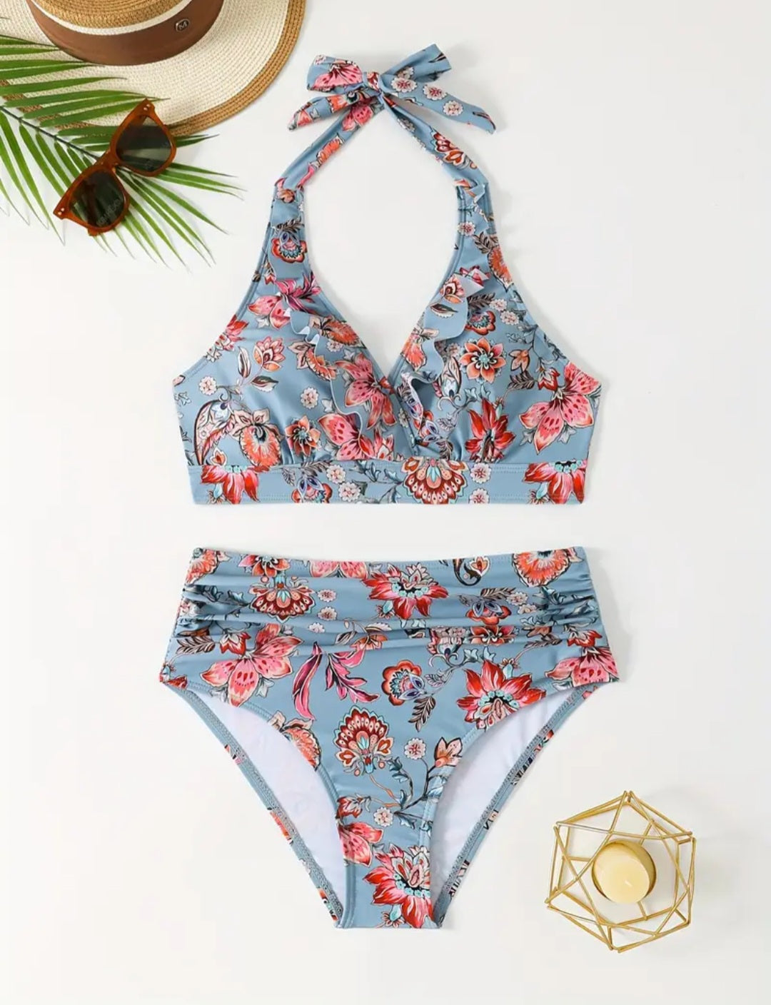 Maillot de bain fleuri PARADIS BLEU