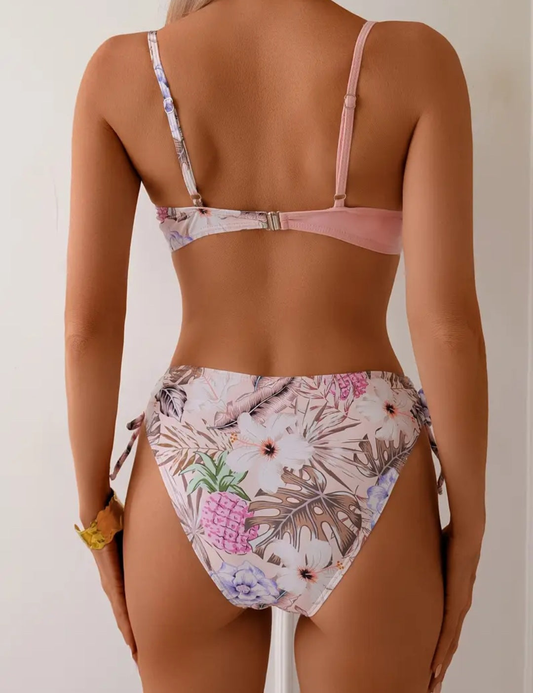 Maillot de bain 2 pièces rose fleuri