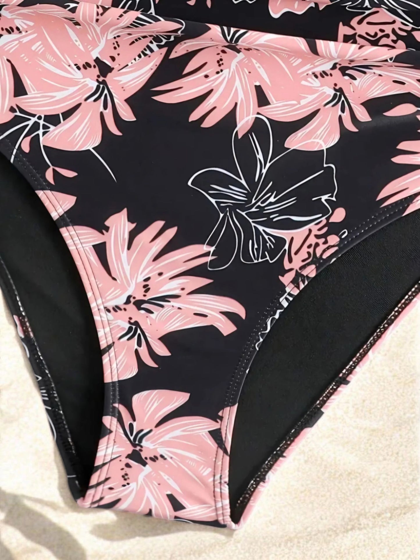 Maillot de bain une pièce orchidées noir et rose