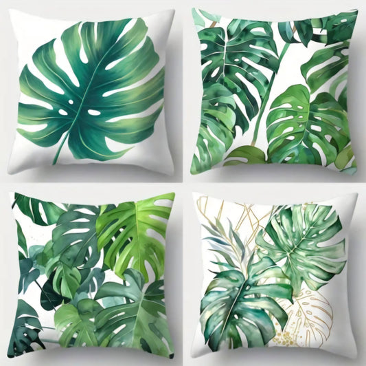 HOUSSES DE COUSSINS VERTES MONSTERA 45x45 • 4 PIÈCES