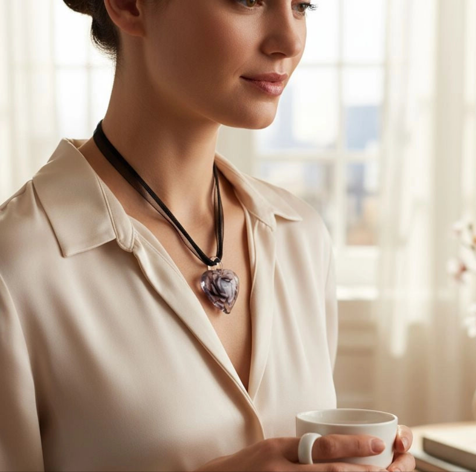 Collier en verre CŒUR et FLEUR