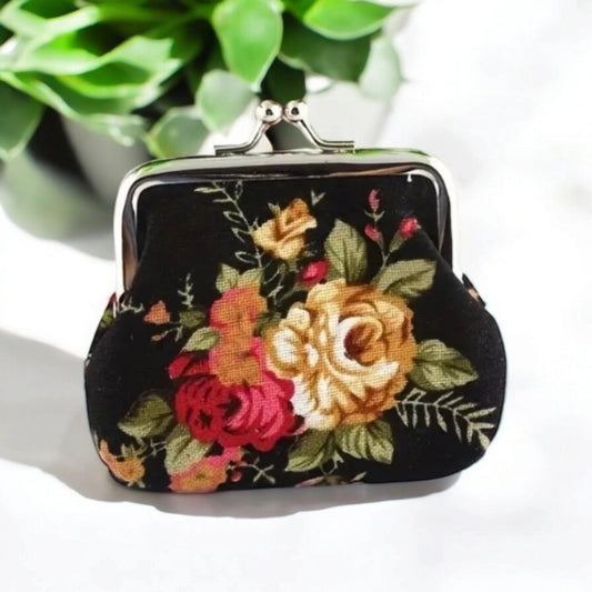 PORTE-MONNAIE VINTAGE NOIR FLEURI