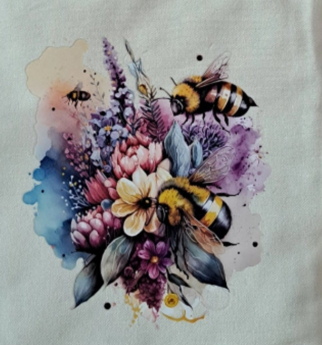 Fleurs et abeilles sur un tote bag épais