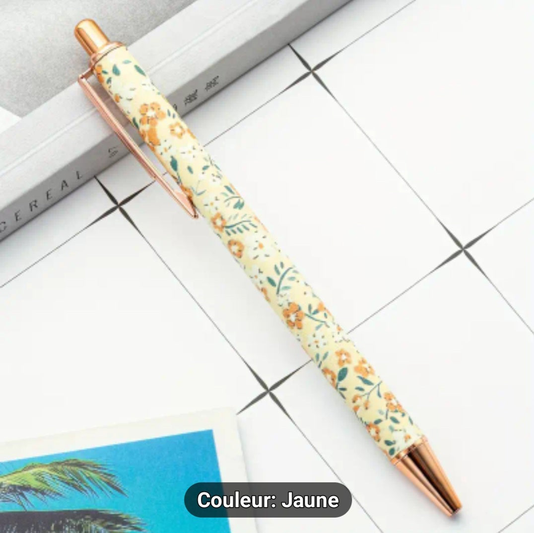 STYLO JAUNE FLEURI