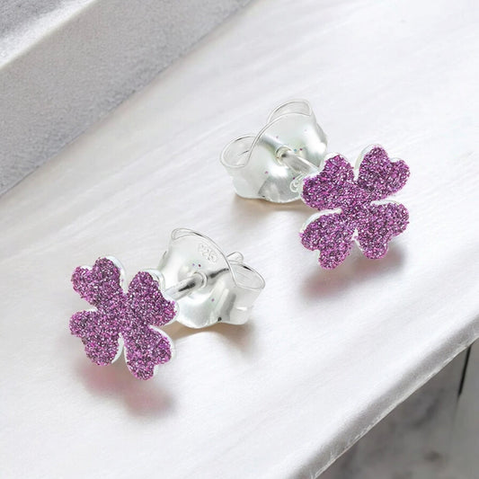 BOUCLES D'OREILLES EN ARGENT LUCKY VIOLETTES