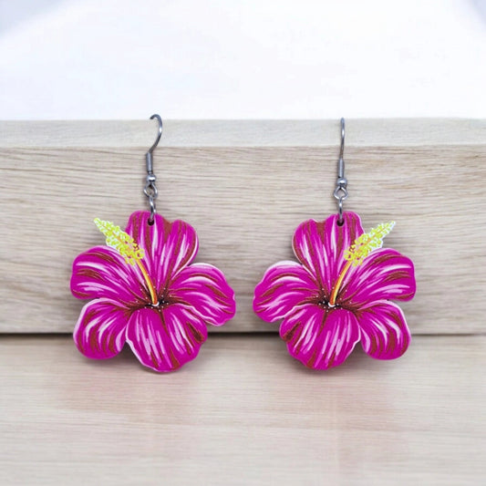 BOUCLES D'OREILLES HIBISCUS ROSY