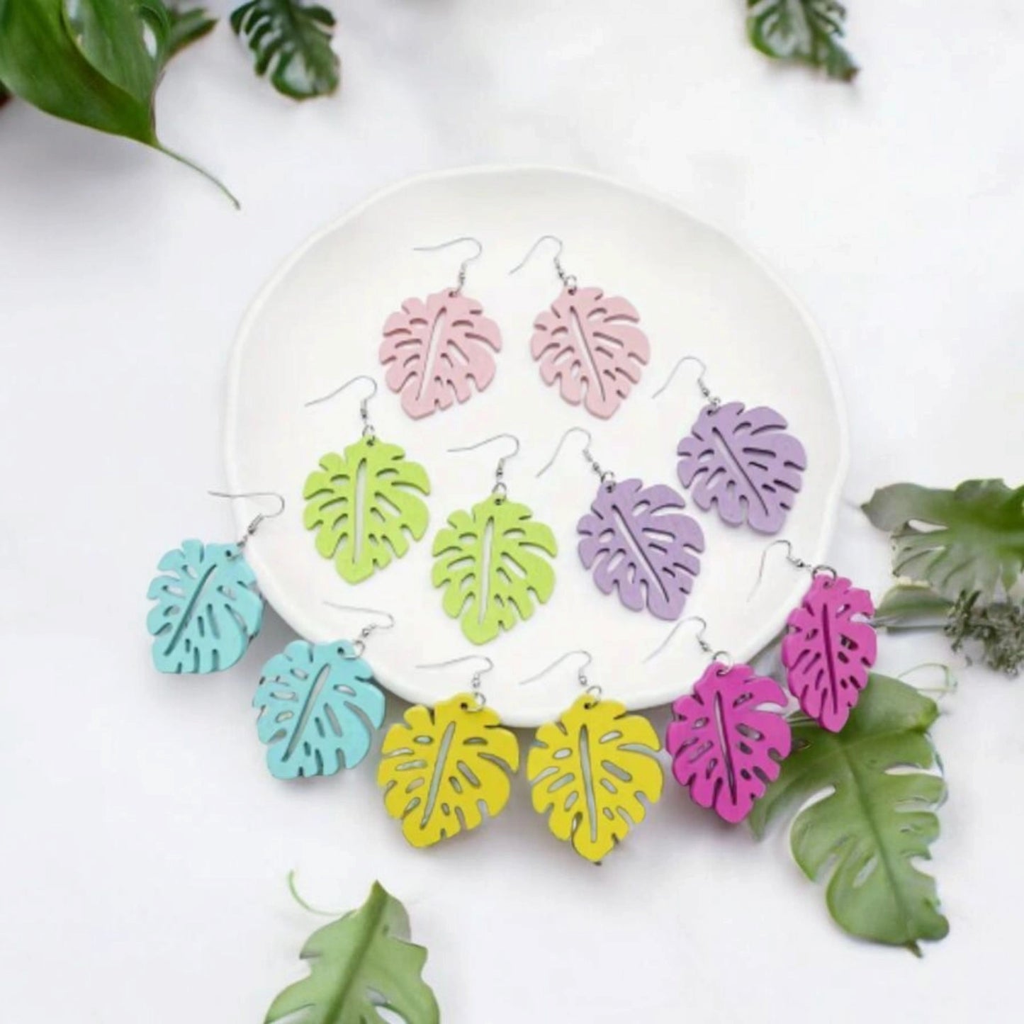 Boucles d'oreilles MONSTERA en bois