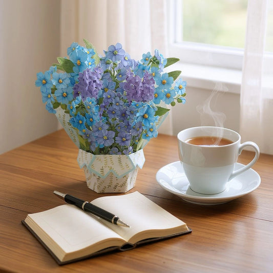 Carte de voeux en 3D représentant un bouquet de bleuets