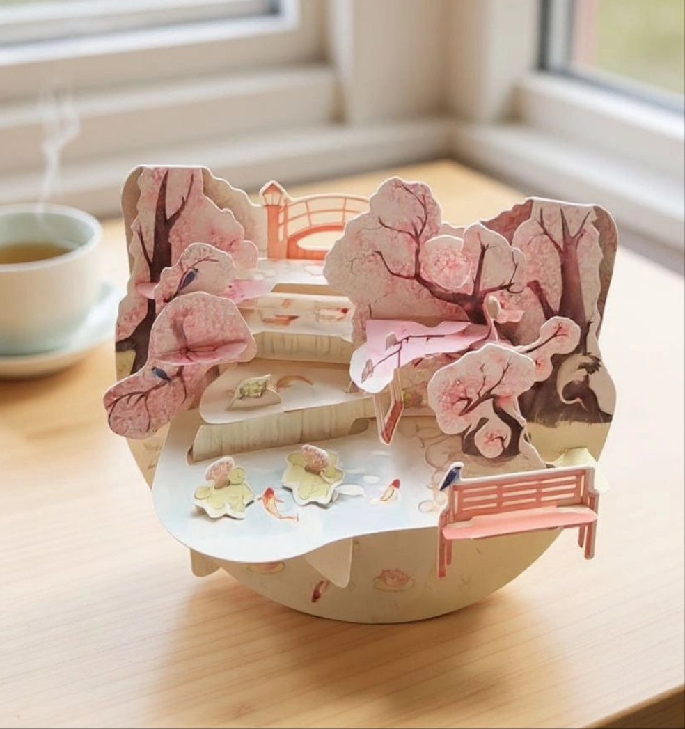 Carte de voeux en 3D jardin japonais marque Santoro