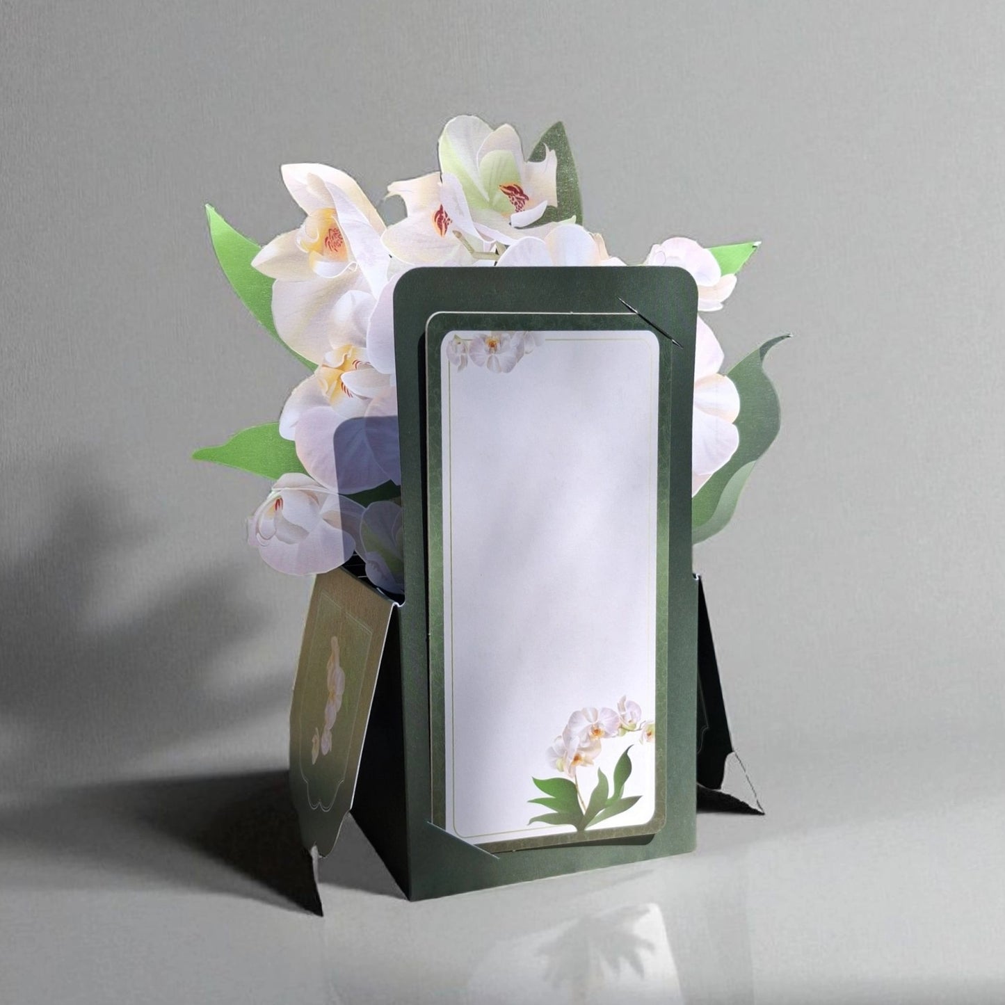 carte de voeux en 3d bouquet d'orchidées blanches