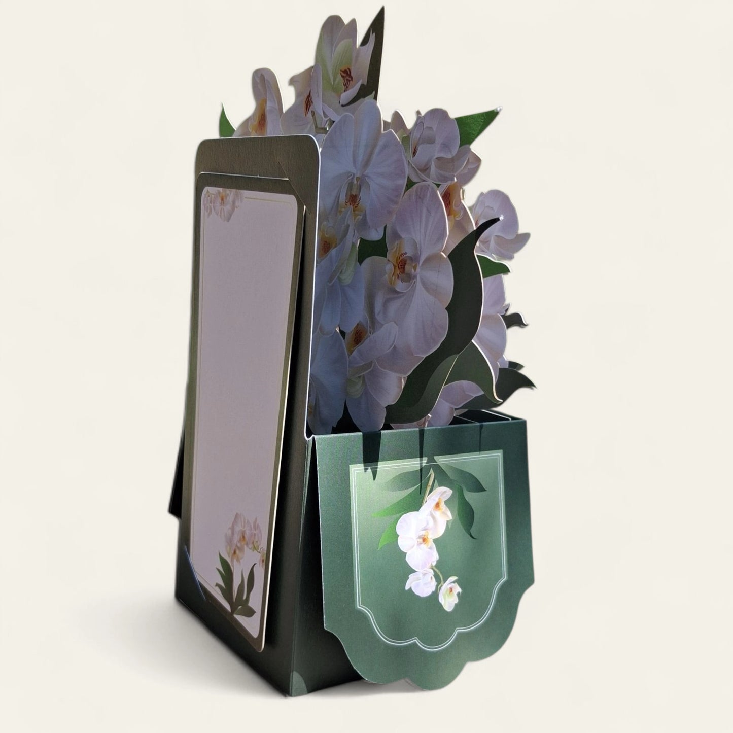 carte en 3d représentant un bouquet d'orchidées blanches