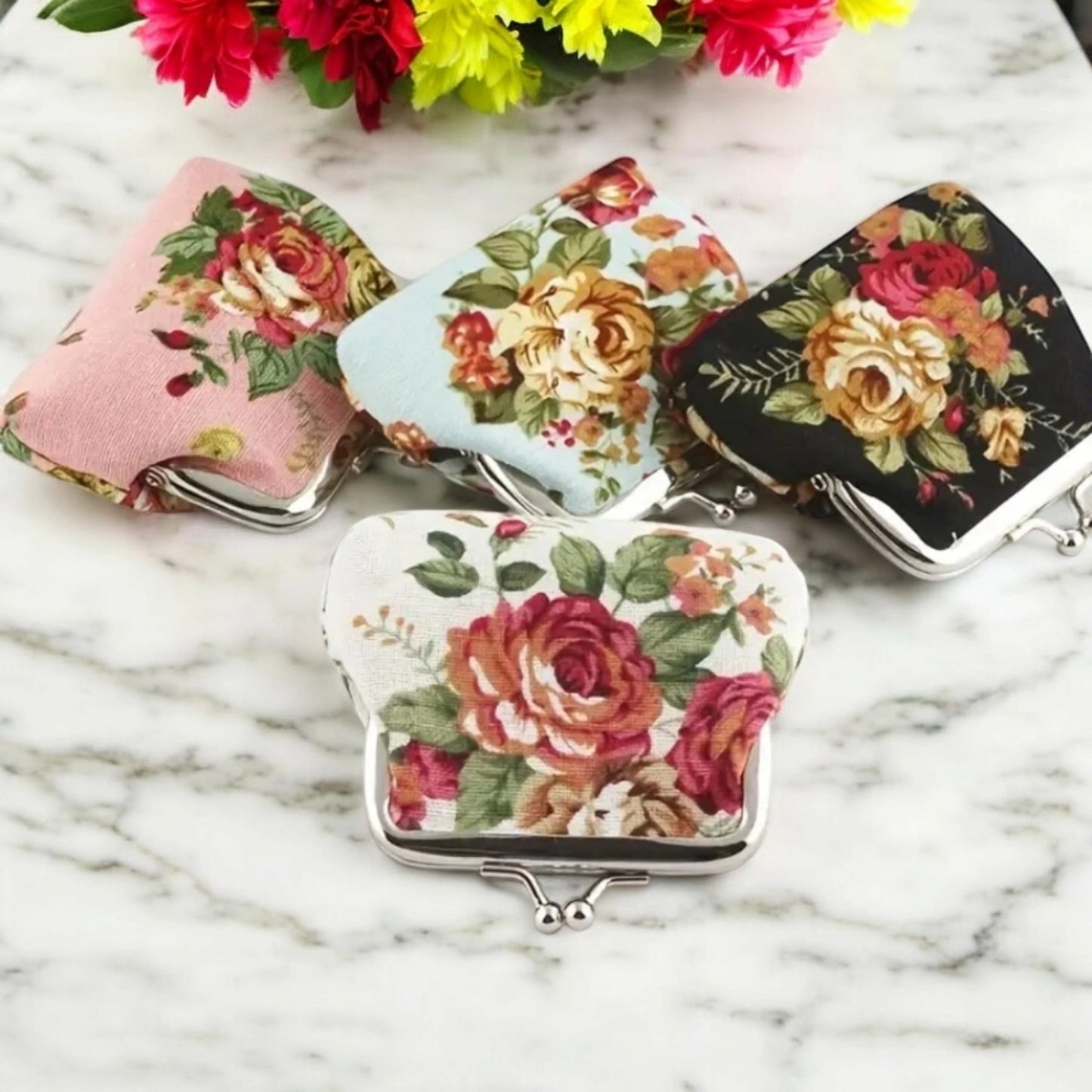 PORTE-MONNAIE VINTAGE NOIR FLEURI
