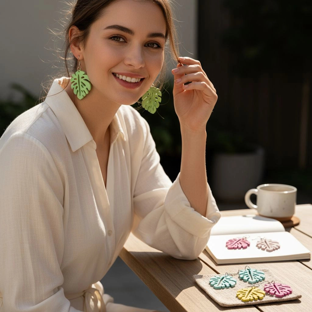 Boucles d'oreilles MONSTERA en bois