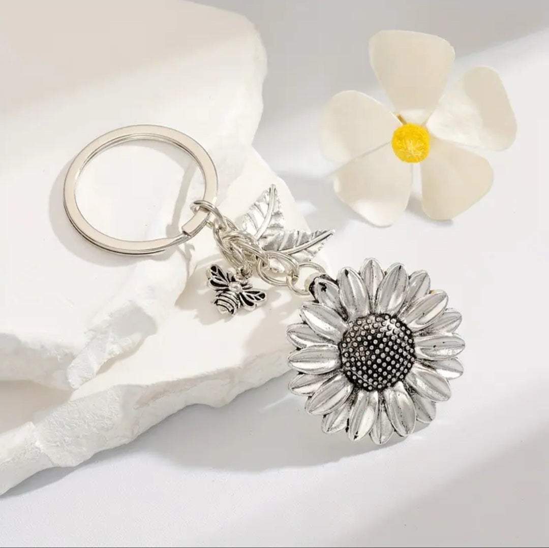 Porte-clés Tournesol argenté