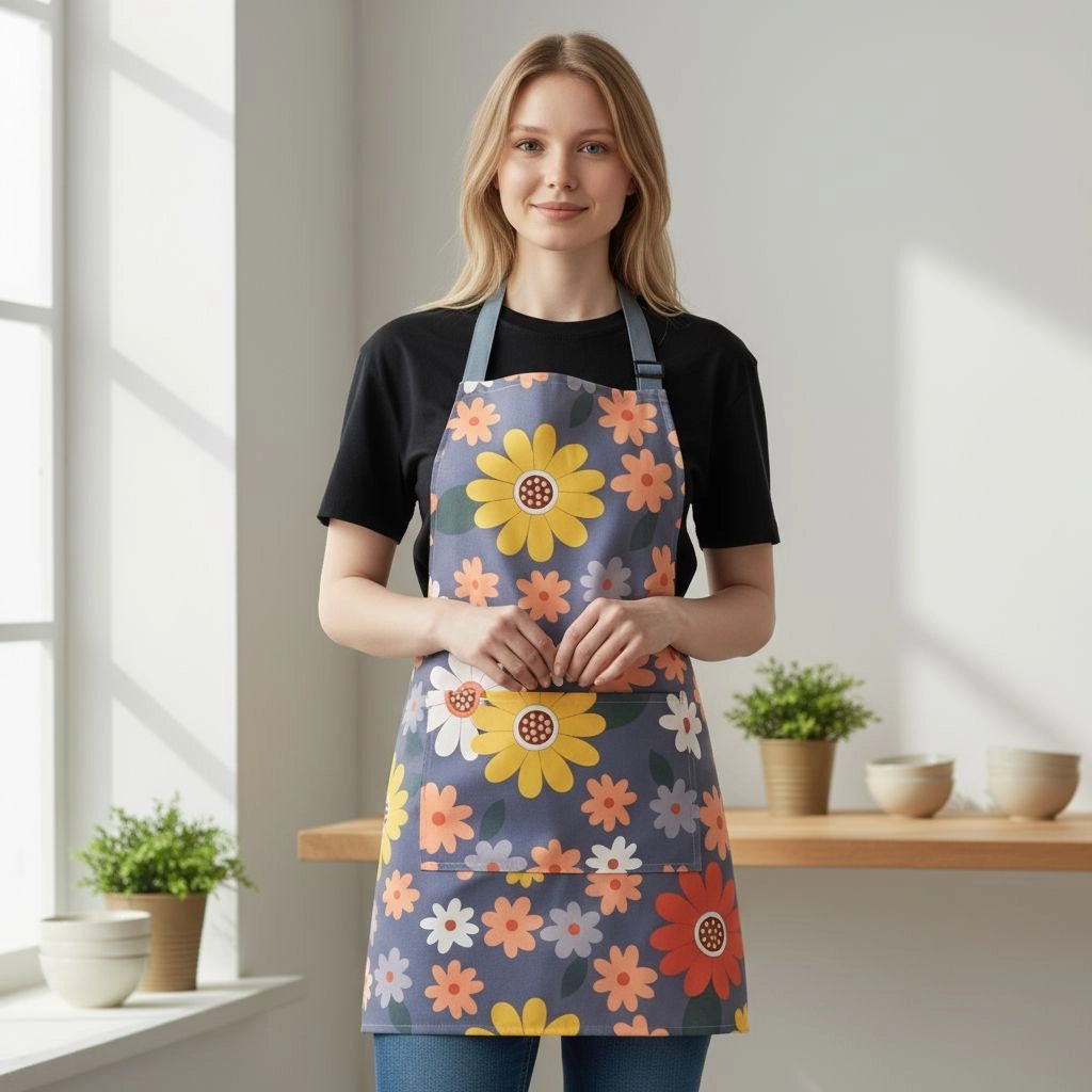 TABLIER DE JARDIN GRIS FONCÉ FLEURI