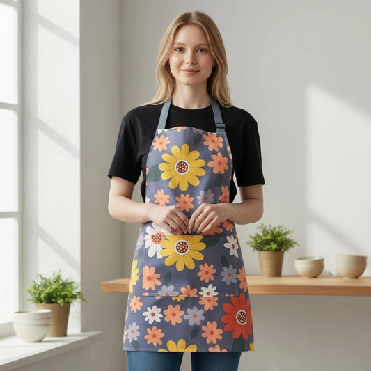 TABLIER DE JARDIN GRIS FONCÉ FLEURI