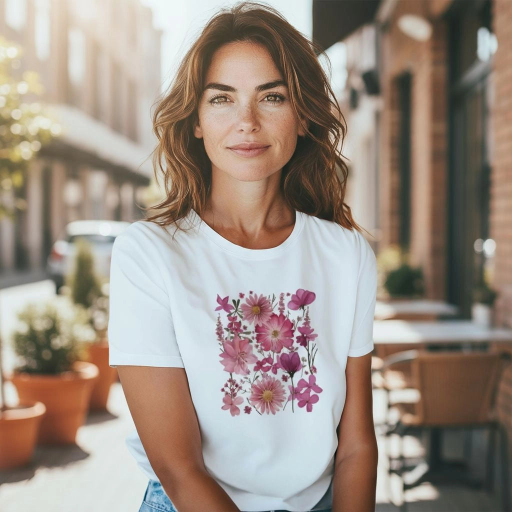 T-shirt floral blanc et rose