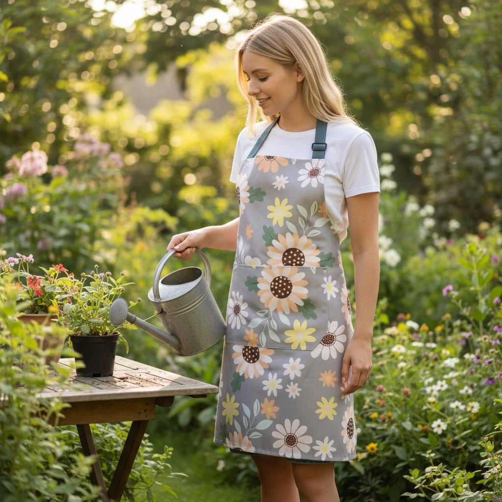 TABLIER DE JARDIN GRIS FLEURI