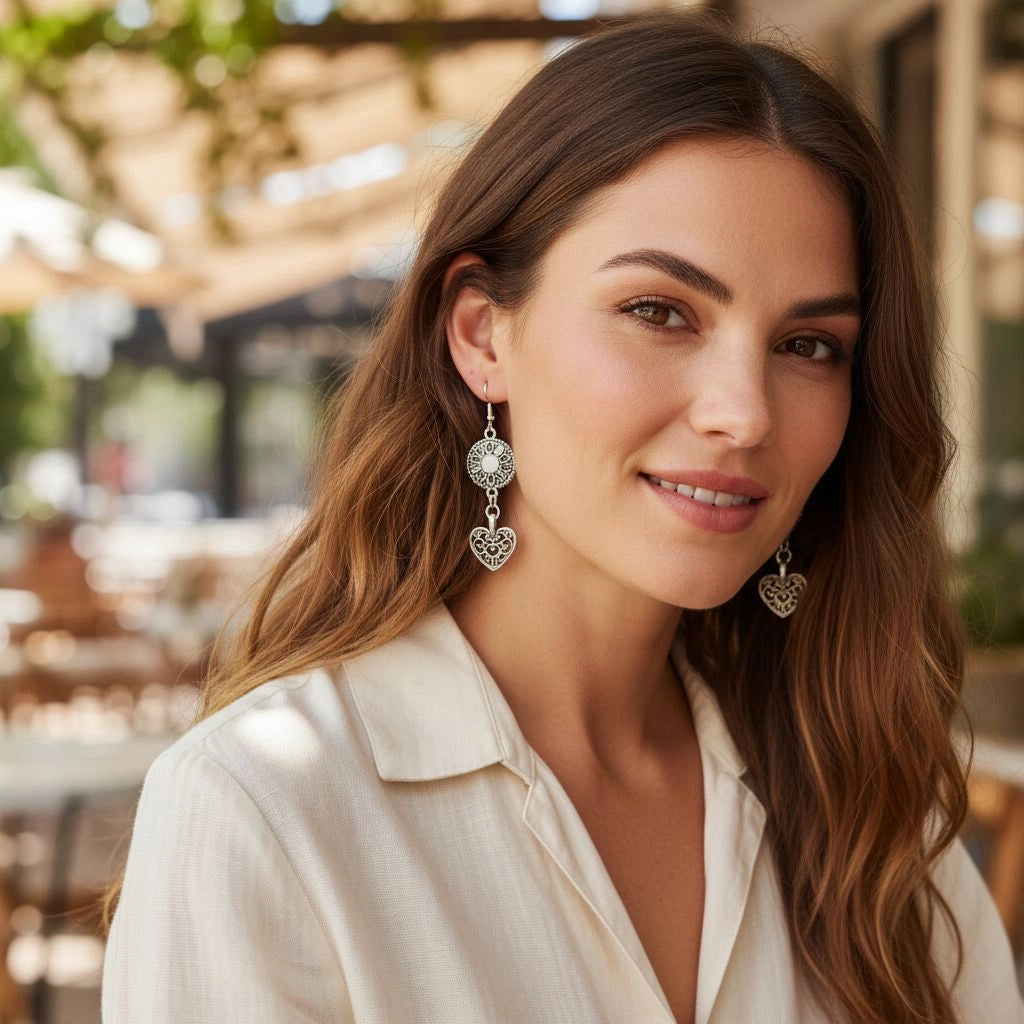 BOUCLES D'OREILLES FLEURS ET CŒUR SUZY