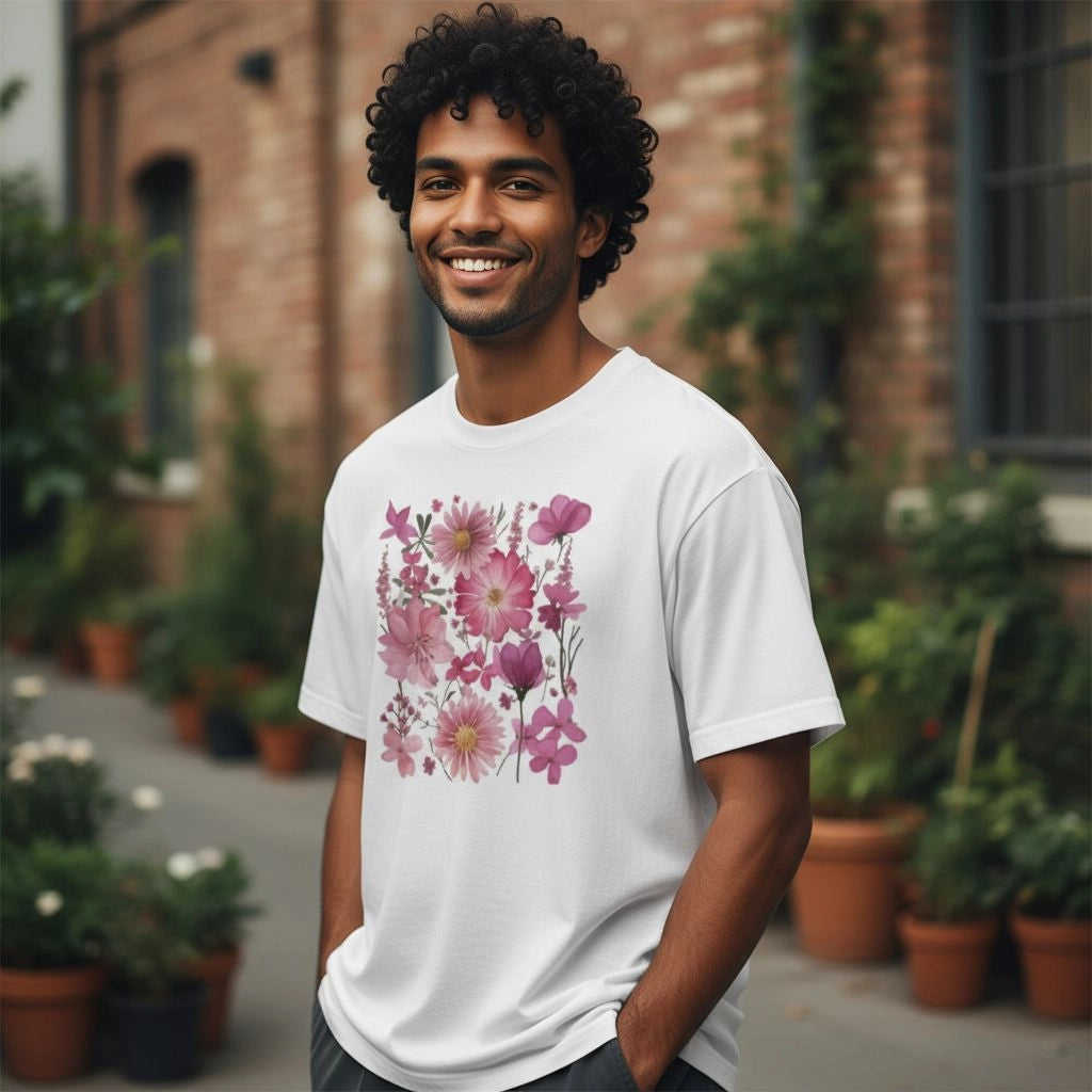 T-shirt floral blanc et rose