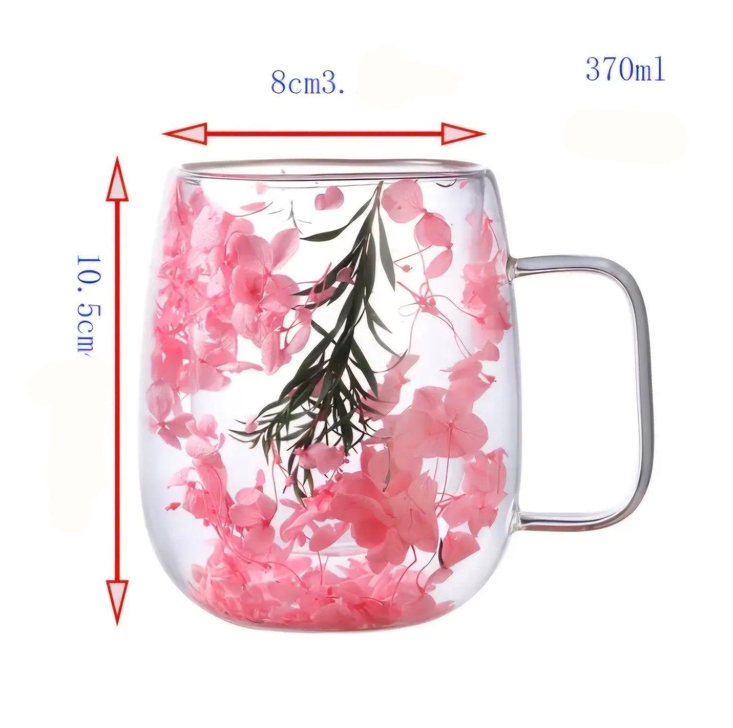 2 tasses double paroi avec fleurs séchées incrustées