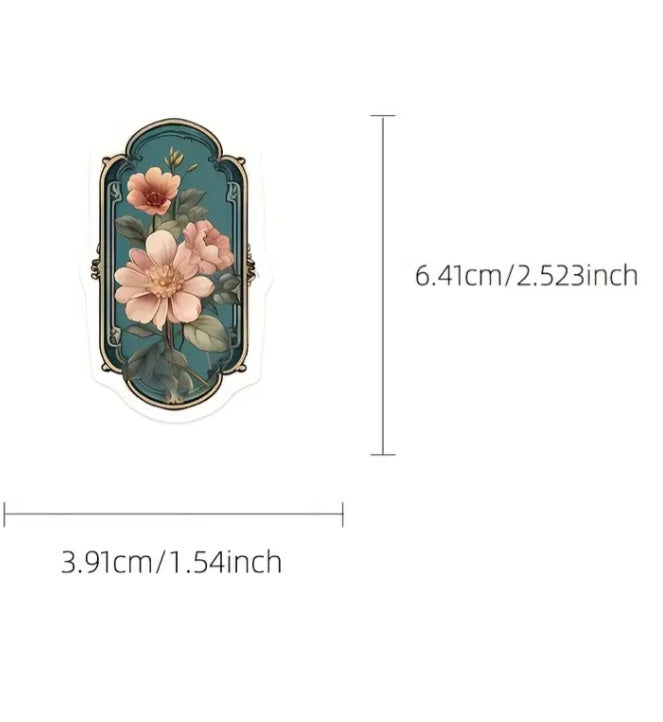 50 autocollants vintage FLEURS